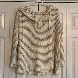 Lou & Grey Striped V-Neck Hoodie Sweater - M